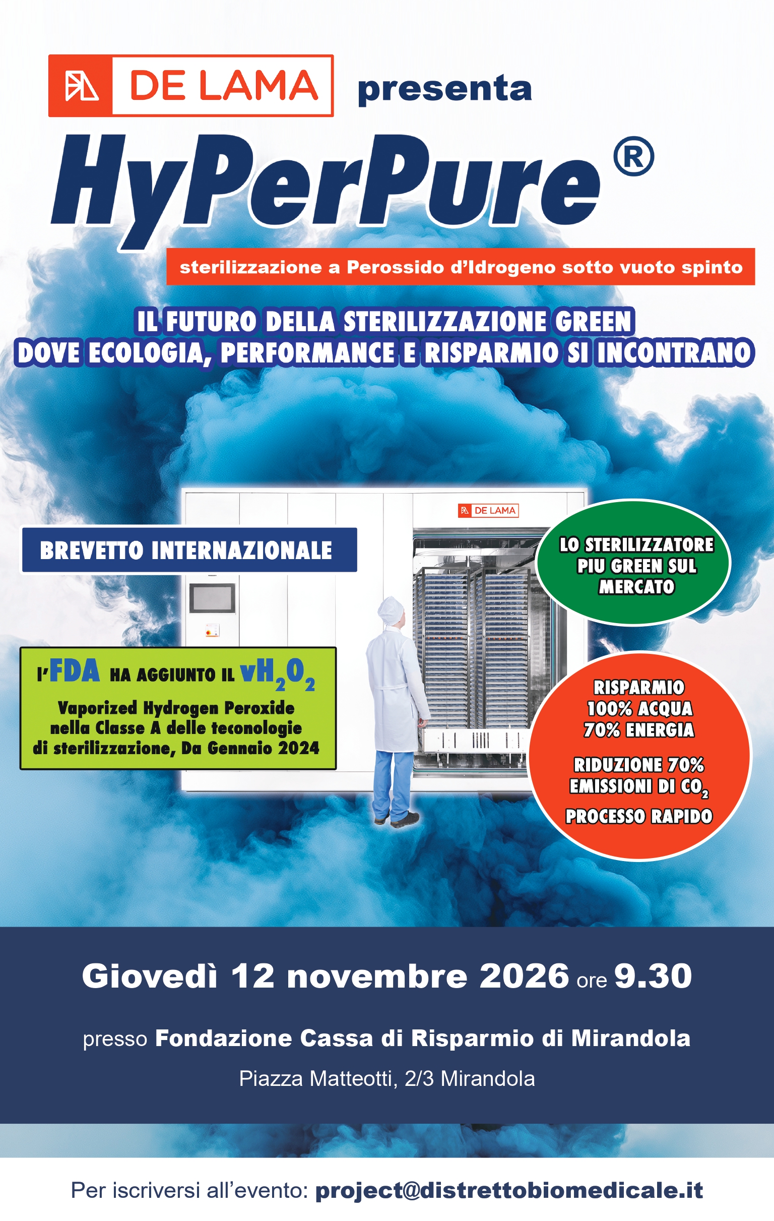 De Lama Spa torna a Mirandola, giovedì 12 novembre 2026 con: “HyPerPure®, quattro anni dopo. L’evoluzione di una tecnologia che sta trasformando la sterilizzazione industriale.”