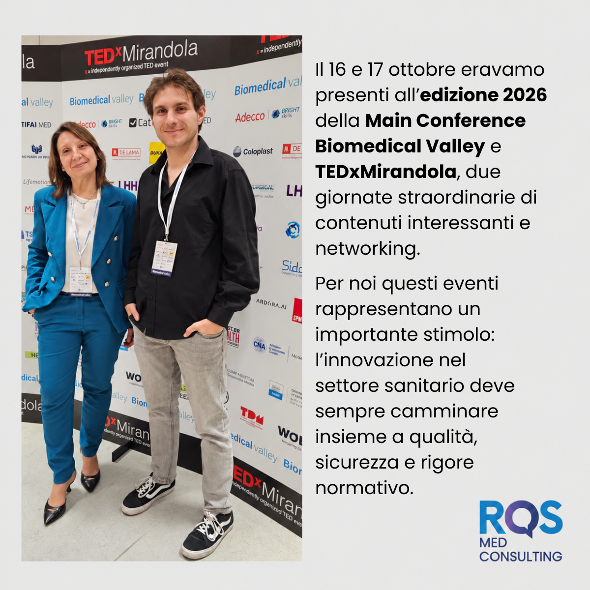 RQS alla Main Conference Biomedical Valley e TEDxMirandola 2026: innovazione, qualità e confronto